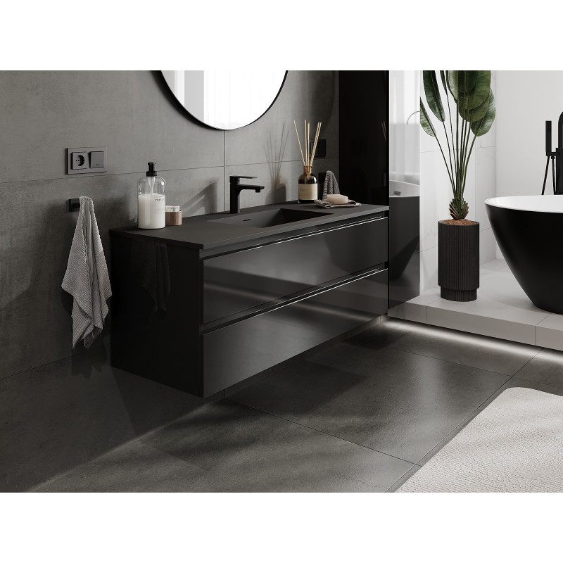 Mexen Orio armario de baño de 120 cm con lavabo Otis, 2 cajones, negro brillante/negro mate - 91A10-12047-2-BFF70-W18M71