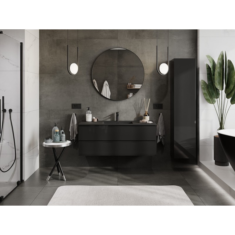 Mexen Orio mobile da bagno 120 cm con lavabo Otis, 2 cassetti, nero lucido/nero opaco - 91A10-12047-2-BFF70-W18M71