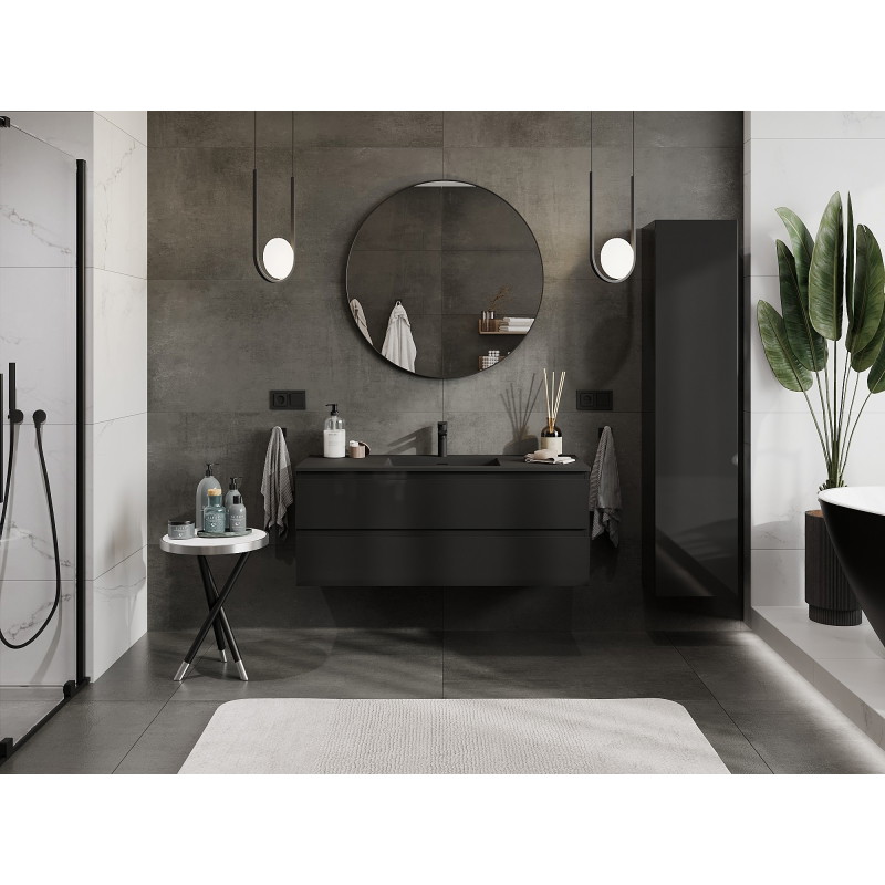 Mexen Orio mobiletto da bagno 120 cm con lavabo Otis, 2 cassetti, nero lucido/nero opaco - 91A10-12047-2-BFF70-W18M71