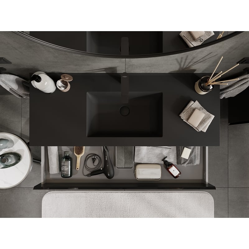 Mexen Orio 120 cm bathroom cabinet with Otis washbasin, 2 drawers, black gloss/black matte - 91A10-12047-2-BFF70-W18M71