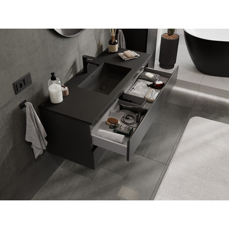 Mexen Orio Badezimmerschrank 120 cm mit Waschbecken Otis, 2 Schubladen, schwarz matt - 91A10-12047-2-BFF71-W18M71