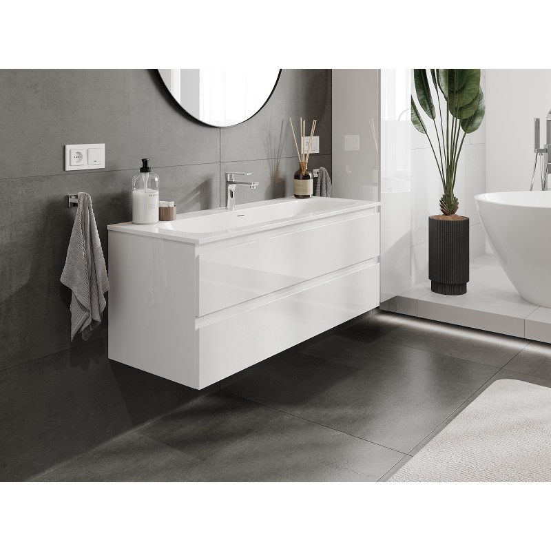 Mexen Orio armario de baño 120 cm con lavabo Vela, 2 cajones, blanco brillo - 91A10-12047-2-BFF00-W23M00