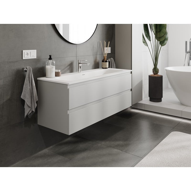 Mexen Orio armoire de salle de bain 120 cm avec lavabo Vela, 2 tiroirs, gris mat/blanc mat - 91A10-12047-2-BFF62-W23M01