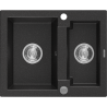 Mexen Carlos granitstenen spoelbak 1,5-komorige 582 x 475 mm, zwart/zilver metallic, chroom sifon - 6518581500-73