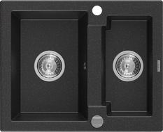 Mexen Carlos Granitspüle 1,5 Becken 582 x 475 mm, schwarz/silber metallic, Chrom-Siphon - 6518581500-73