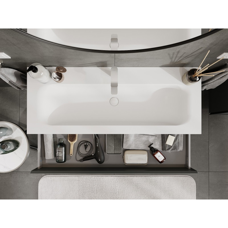 Mexen Orio bathroom cabinet 120 cm with Vela washbasin, 2 drawers, matt graphite/matt white - 91A10-12047-2-BFF66-W23M01