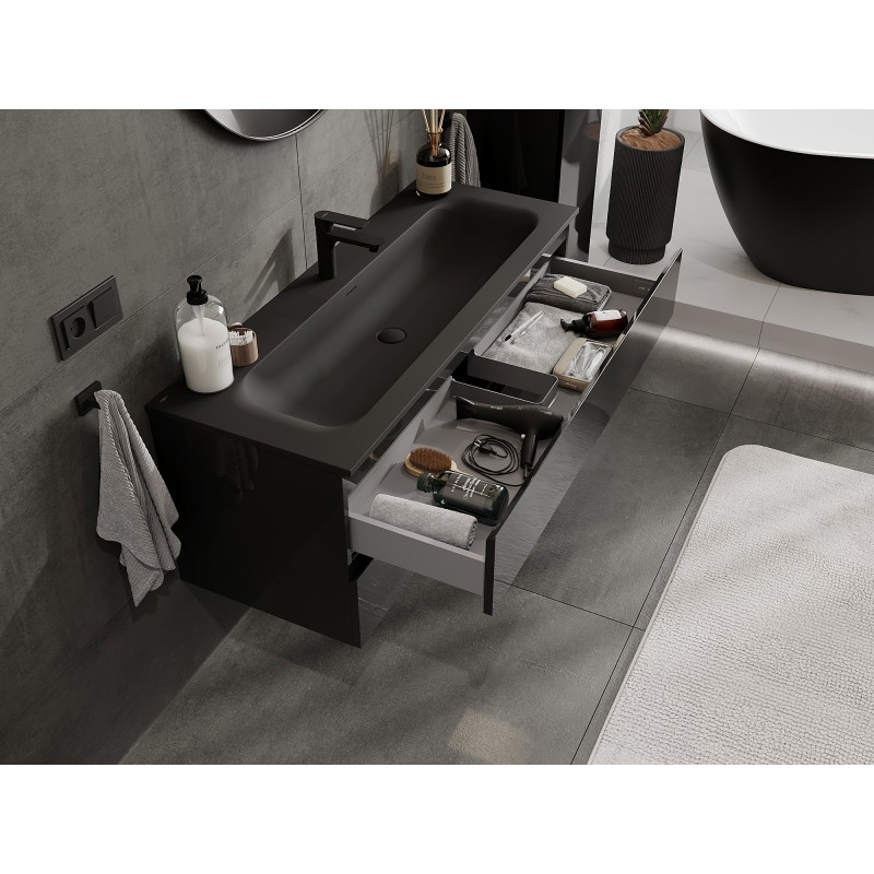Mexen Orio armoire de salle de bain 120 cm avec lavabo Vela, 2 tiroirs, noir brillant/noir mat - 91A10-12047-2-BFF70-W23M71