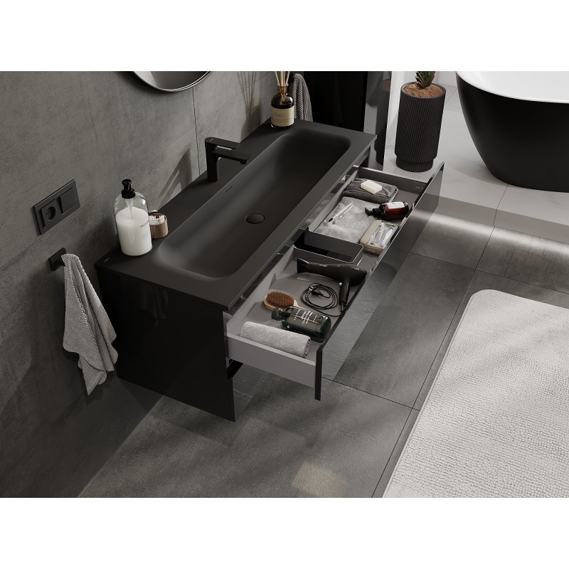 Mexen Orio meuble de salle de bain 120 cm avec lavabo Vela, 2 tiroirs, noir brillant/noir mat - 91A10-12047-2-BFF70-W23M71