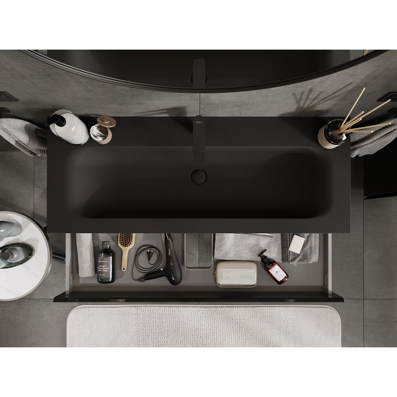 Mexen Orio mueble de baño 120 cm con lavabo Vela, 2 cajones, negro brillo/negro mate - 91A10-12047-2-BFF70-W23M71