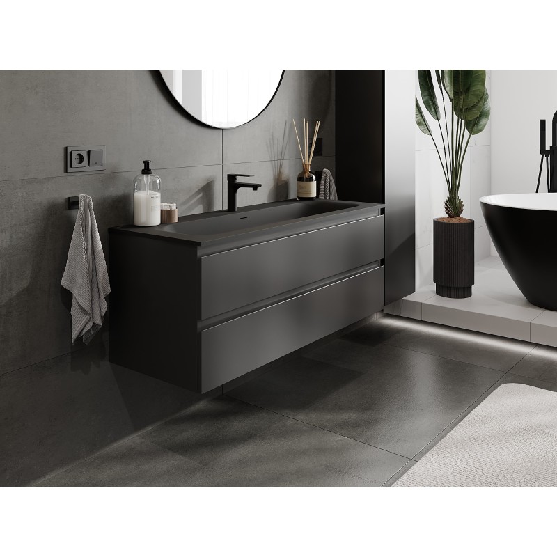 Mexen Orio mobile da bagno 120 cm con lavabo Vela, 2 cassetti, nero opaco - 91A10-12047-2-BFF71-W23M71