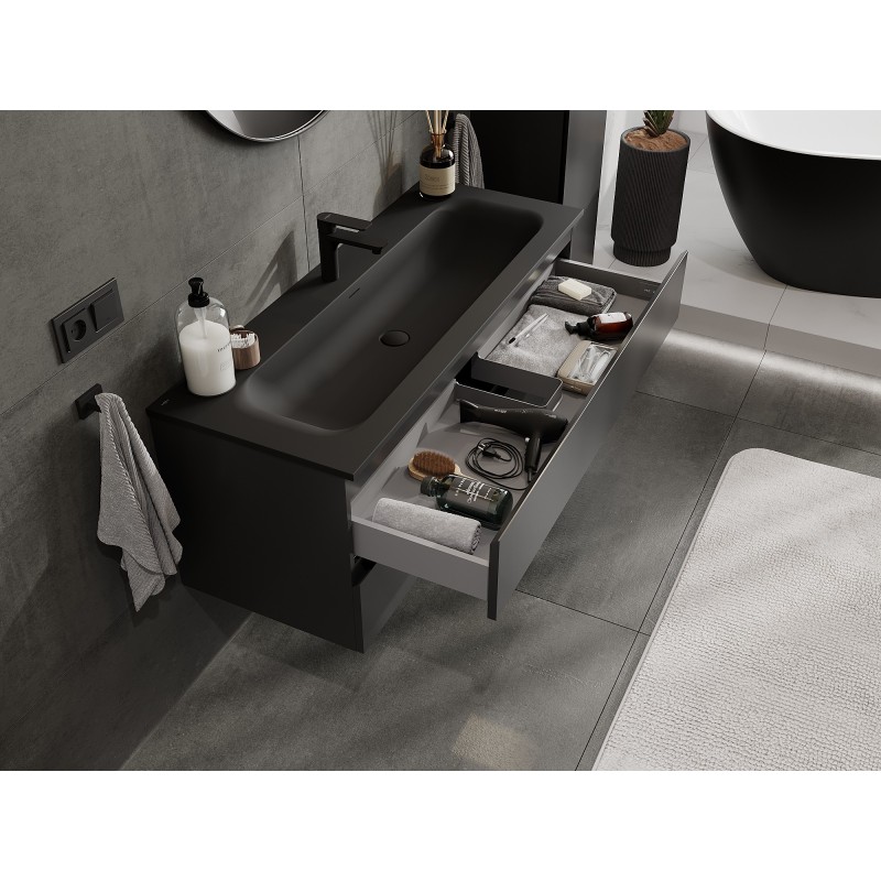 Mexen Orio badkamerkast 120 cm met wastafel Vela, 2 laden, zwart mat - 91A10-12047-2-BFF71-W23M71