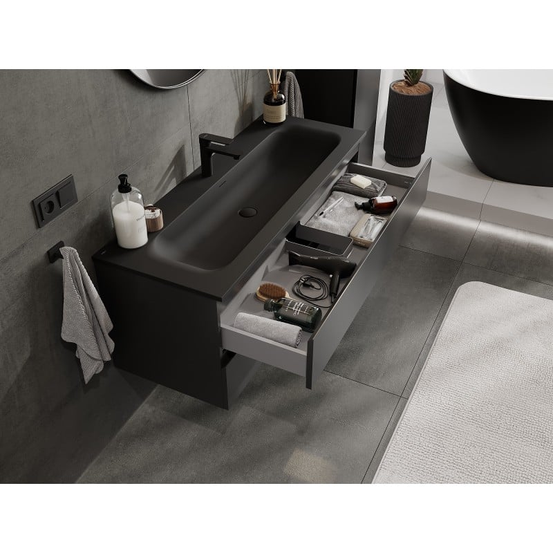 Mexen Orio gabinete de baño 120 cm con lavabo Vela, 2 cajones, negro mate - 91A10-12047-2-BFF71-W23M71