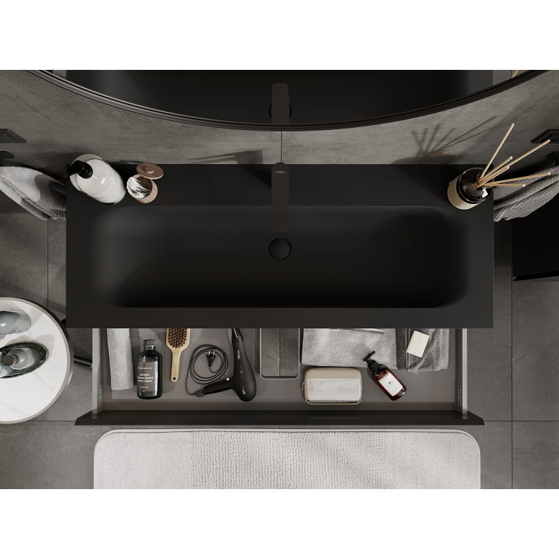 Mexen Orio bathroom cabinet 120 cm with Vela washbasin, 2 drawers, black matte - 91A10-12047-2-BFF71-W23M71