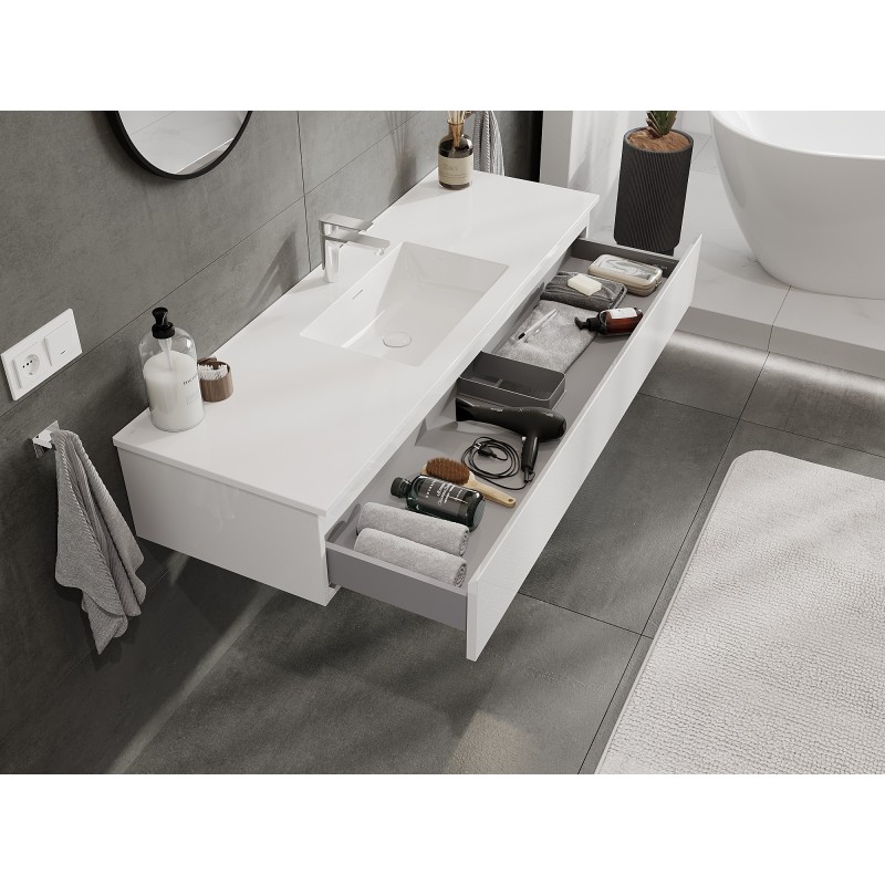 Mexen Orio meuble de salle de bain 140 cm avec lavabo Otis, 1 tiroir, blanc brillant - 91A10-14023-1-BF00-W18M00