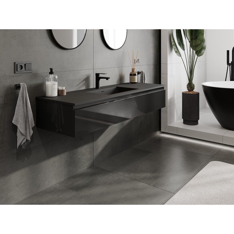 Mexen Orio mobile da bagno 140 cm con lavabo Otis, 1 cassetto, nero lucido/nero opaco - 91A10-14023-1-BF70-W18M71