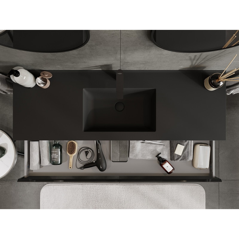 Mexen Orio armadietto da bagno 140 cm con lavabo Otis, 1 cassetto, nero lucido/nero opaco - 91A10-14023-1-BF70-W18M71