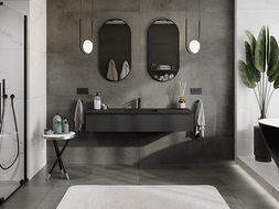 Mexen Orio gabinete de baño de 140 cm con lavabo Otis, 1 cajón, negro mate - 91A10-14023-1-BF71-W18M71