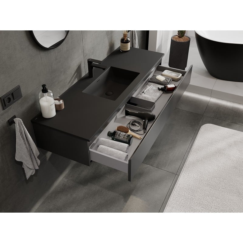 Mexen Orio meuble de salle de bain 140 cm avec lavabo Otis, 1 tiroir, noir mat - 91A10-14023-1-BF71-W18M71