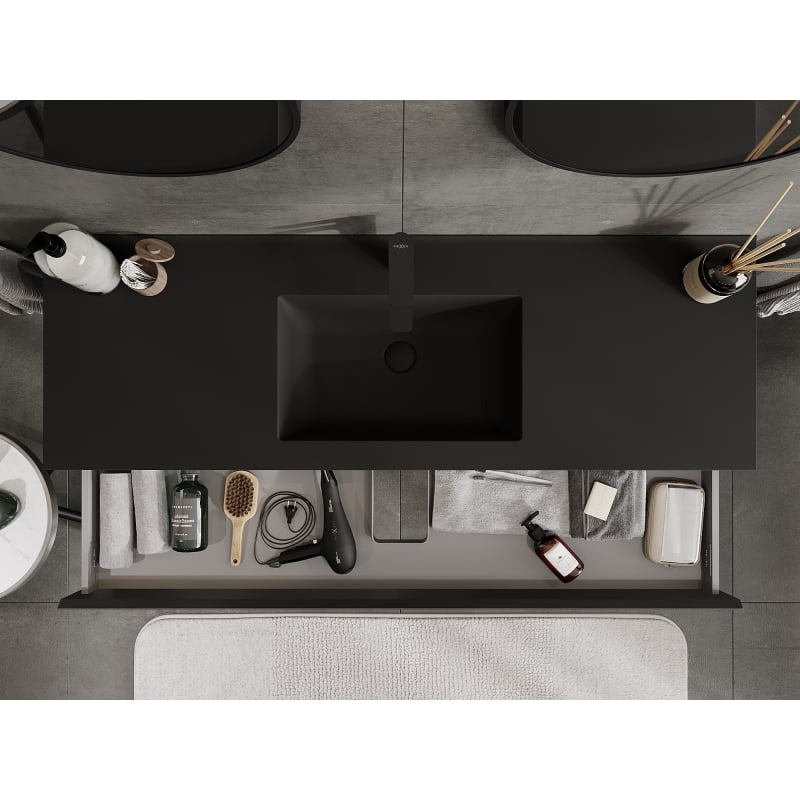 Mexen Orio bathroom cabinet 140 cm with Otis washbasin, 1 drawer, black matte - 91A10-14023-1-BF71-W18M71