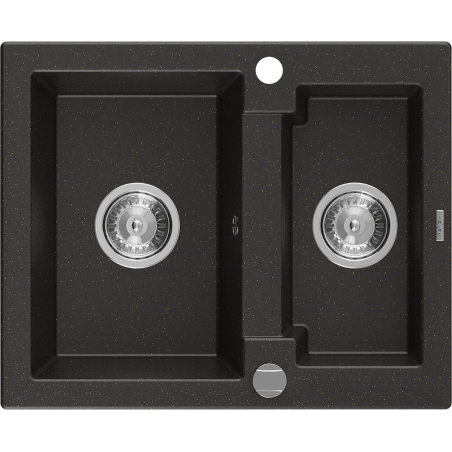 Mexen Carlos granitische spoelbak 1,5-compartiment 582 x 475 mm, zwart/goud metallic, chroom sifon - 6518581500-75
