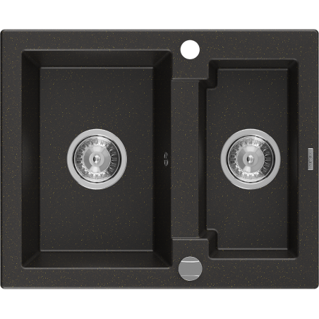 Mexen Carlos lavello in granito da 1,5 vasche 582 x 475 mm, nero/oro metallizzato, sifone cromato - 6518581500-75