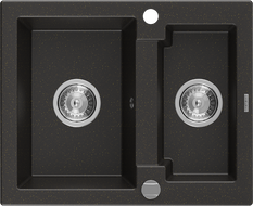 Mexen Carlos zlewozmywak granitowy 1,5-komorowy 582 x 475 mm, czarny/złoty metalik, syfon chrom - 6518581500-75