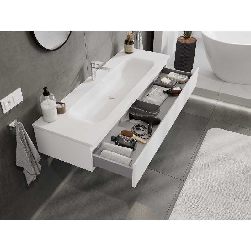 Mexen Orio meuble de salle de bains 140 cm avec lavabo Vela, 1 tiroir, blanc mat - 91A10-14023-1-BF01-W23M01