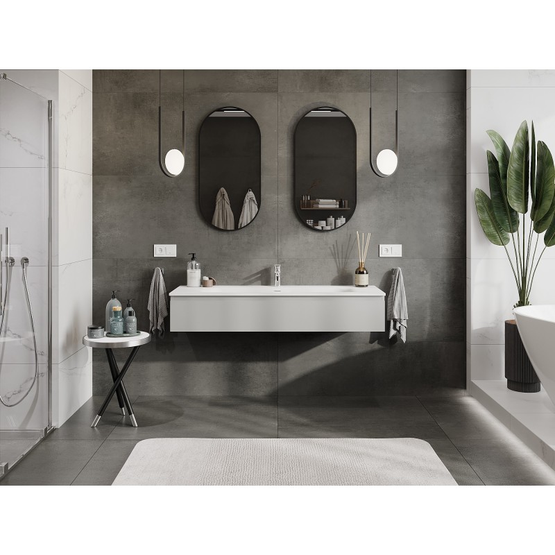 Mexen Orio mueble de baño de 140 cm con lavabo Vela, 1 cajón, gris mate/blanco mate - 91A10-14023-1-BF62-W23M01