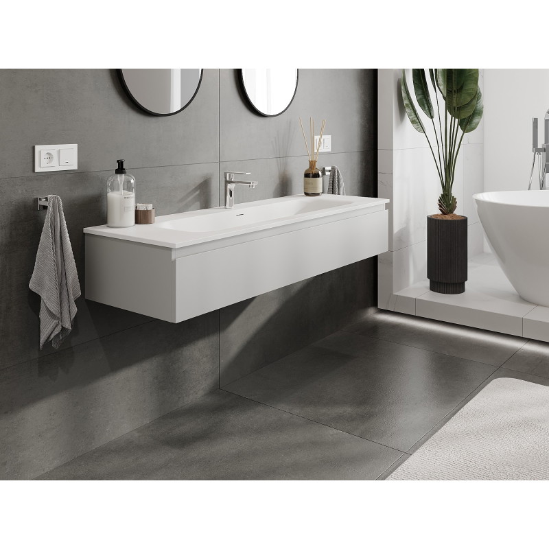 Mexen Orio vannitoakapp 140 cm koos Vela valamu, 1 sahtel, hall matt/valge matt - 91A10-14023-1-BF62-W23M01