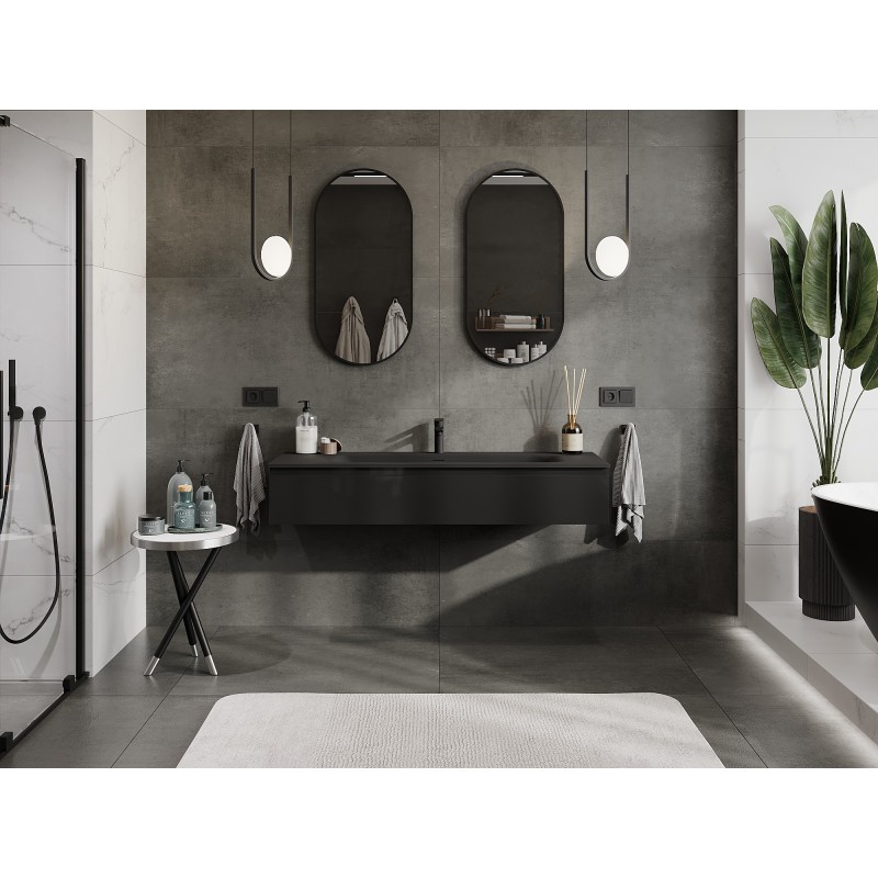 Mexen Orio meuble de salle de bain 140 cm avec lavabo Vela, 1 tiroir, noir brillant/noir mat - 91A10-14023-1-BF70-W23M71
