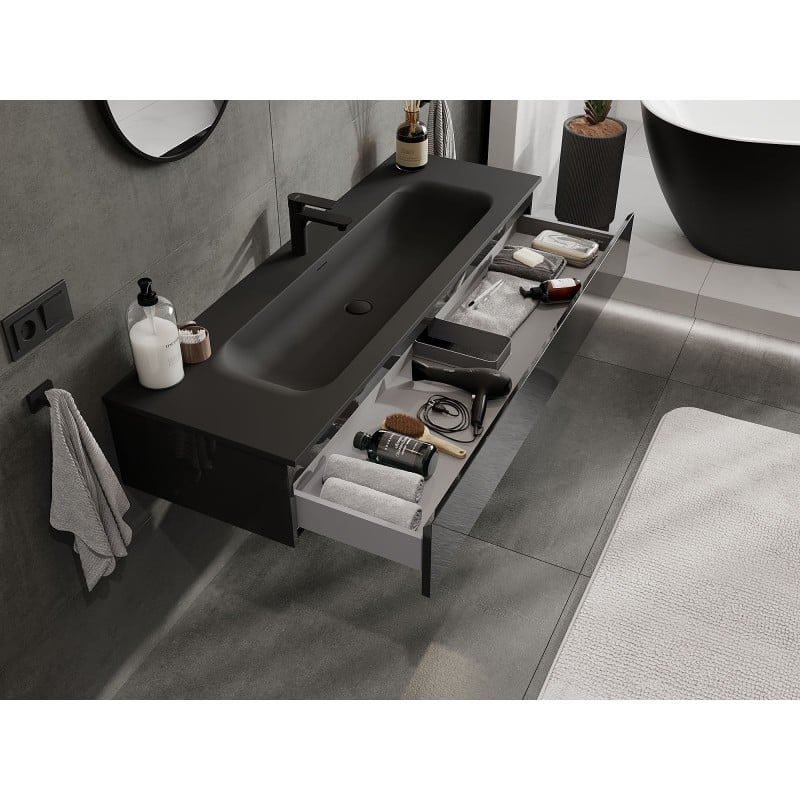 Mexen Orio armário de casa de banho 140 cm com lavatório Vela, 1 gaveta, preto brilho/preto mate - 91A10-14023-1-BF70-W23M71