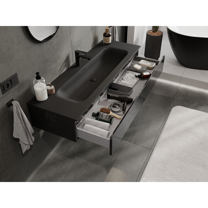 Mexen Orio mobile da bagno 140 cm con lavabo Vela, 1 cassetto, nero lucido/nero opaco - 91A10-14023-1-BF70-W23M71