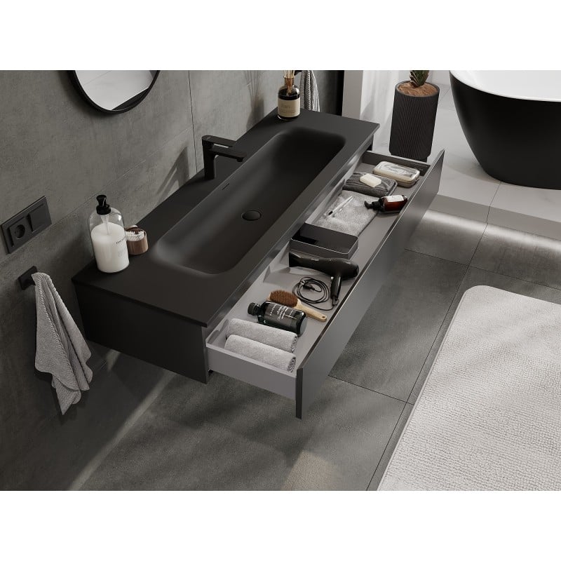 Mexen Orio meuble de salle de bains 140 cm avec lavabo Vela, 1 tiroir, noir mat - 91A10-14023-1-BF71-W23M71