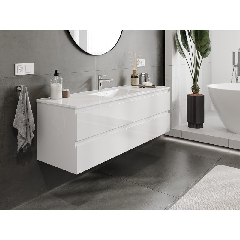 Mexen Orio meuble de salle de bains 140 cm avec lavabo Otis, 2 tiroirs, blanc brillant - 91A10-14047-2-BFF00-W18M00