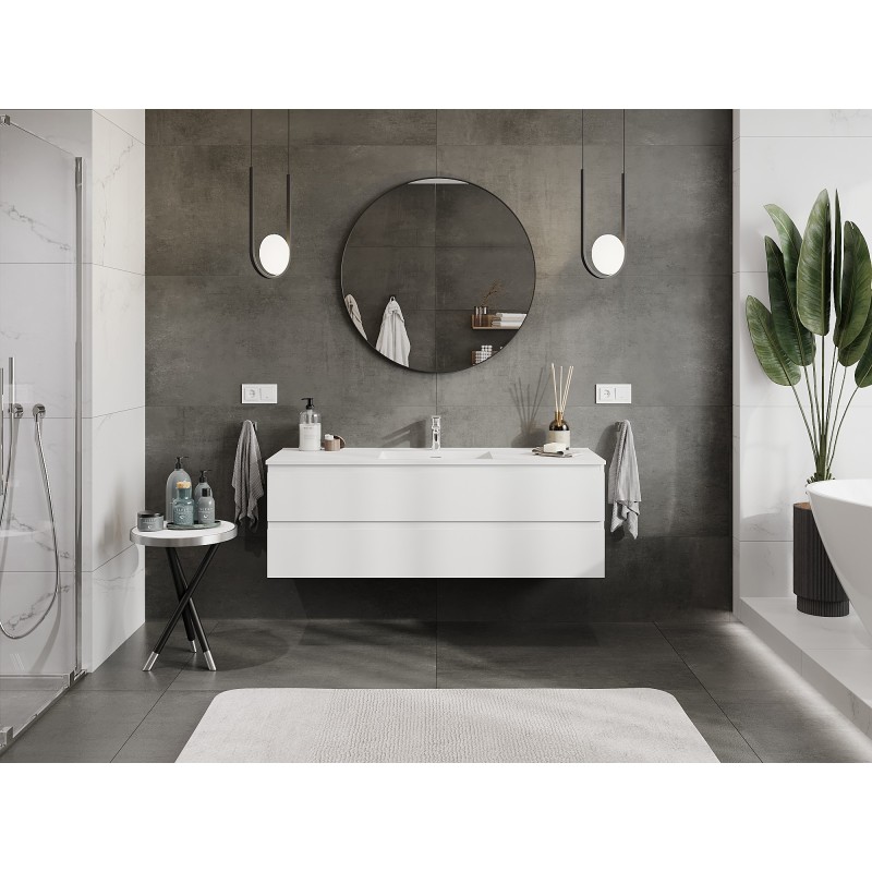 Mexen Orio meuble de salle de bains 140 cm avec lavabo Otis, 2 tiroirs, blanc mat - 91A10-14047-2-BFF01-W18M01