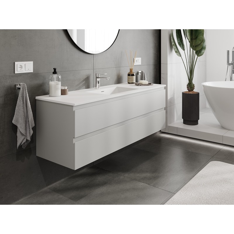 Mexen Orio mueble de baño 140 cm con lavabo Otis, 2 cajones, gris mate/blanco mate - 91A10-14047-2-BFF62-W18M01