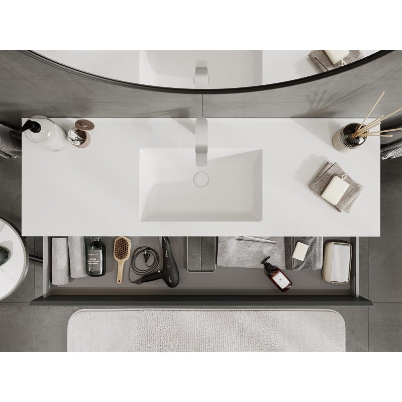 Mexen Orio ντουλάπι μπάνιου 140 εκ. με νιπτήρα Otis, 2 συρτάρια, γκρι ματ/λευκό