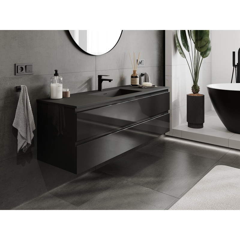 Mexen Orio 140 cm Bathroom Cabinet with Otis Sink, 2 Drawers, Black Gloss/Black Matte - 91A10-14047-2-BFF70-W18M71