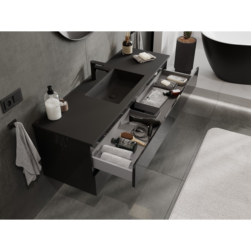 Mexen Orio móvel de casa de banho 140 cm com lavatório Otis, 2 gavetas, preto brilho/preto mate - 91A10-14047-2-BFF70-W18M71