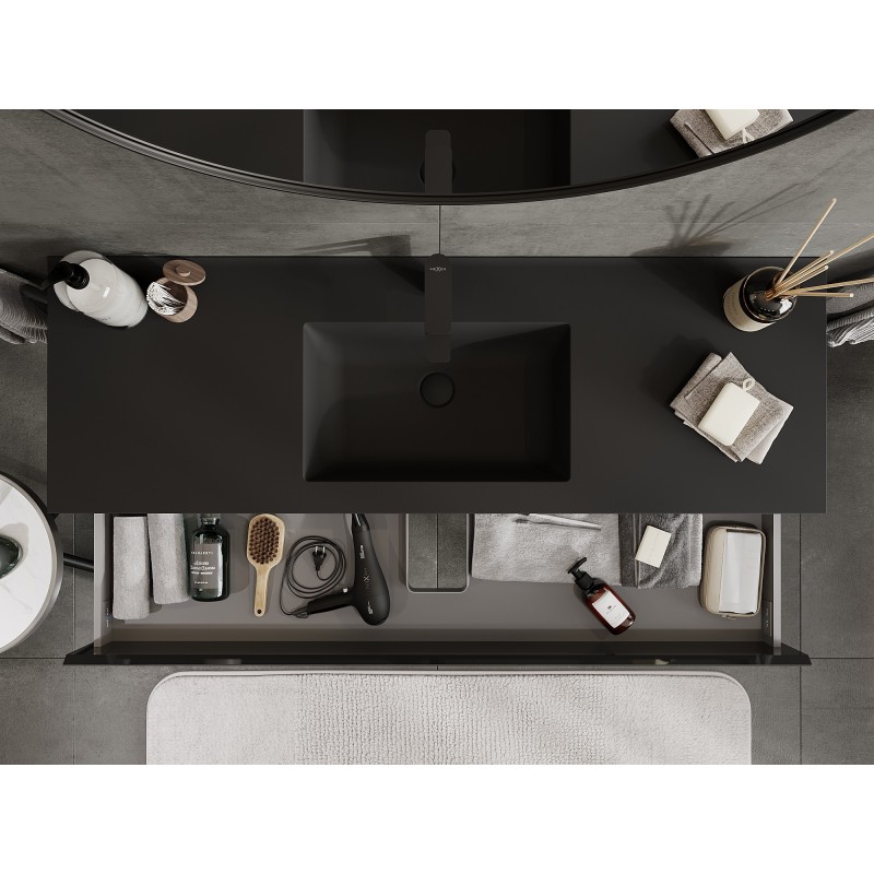 Mexen Orio badkamerkast 140 cm met wastafel Otis, 2 laden, zwart glans/zwart mat - 91A10-14047-2-BFF70-W18M71