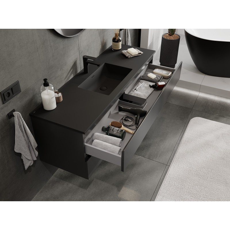 Mexen Orio mueble de baño de 140 cm con lavabo Otis, 2 cajones, negro mate - 91A10-14047-2-BFF71-W18M71