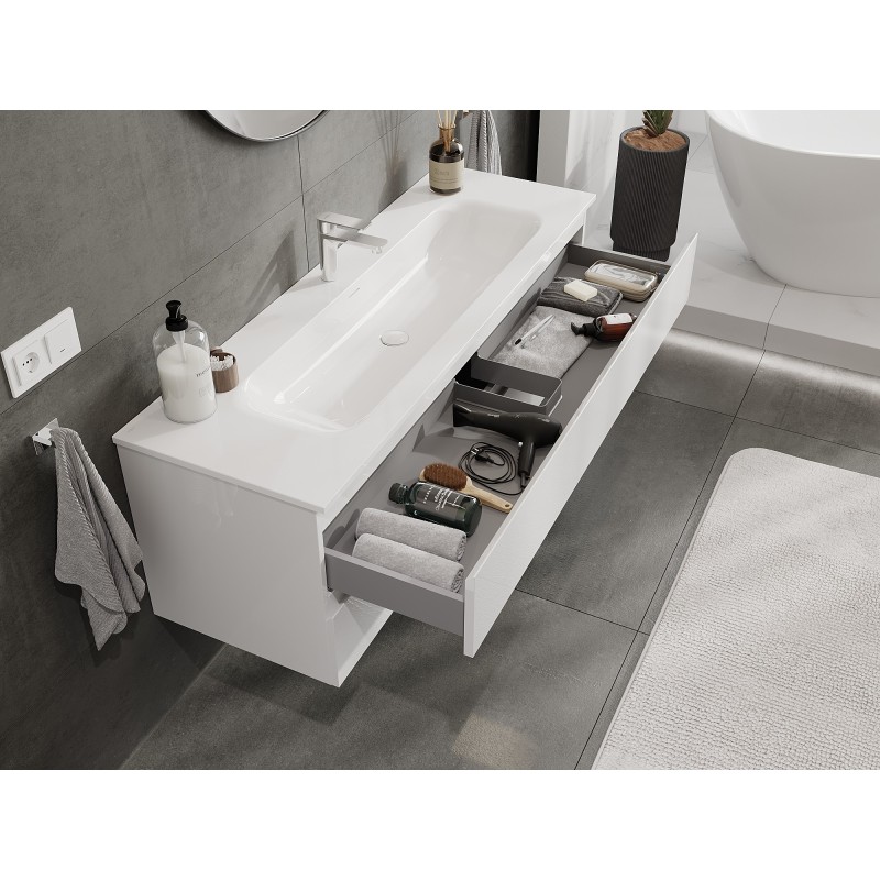 Mexen Orio armoire de salle de bains 140 cm avec lavabo Vela, 2 tiroirs, blanc brillant - 91A10-14047-2-BFF00-W23M00