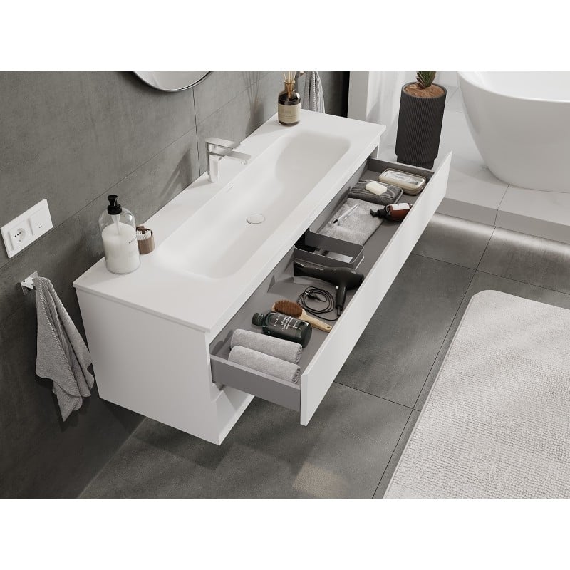 Mexen Orio meuble de salle de bain 140 cm avec lavabo Vela, 2 tiroirs, blanc mat - 91A10-14047-2-BFF01-W23M01