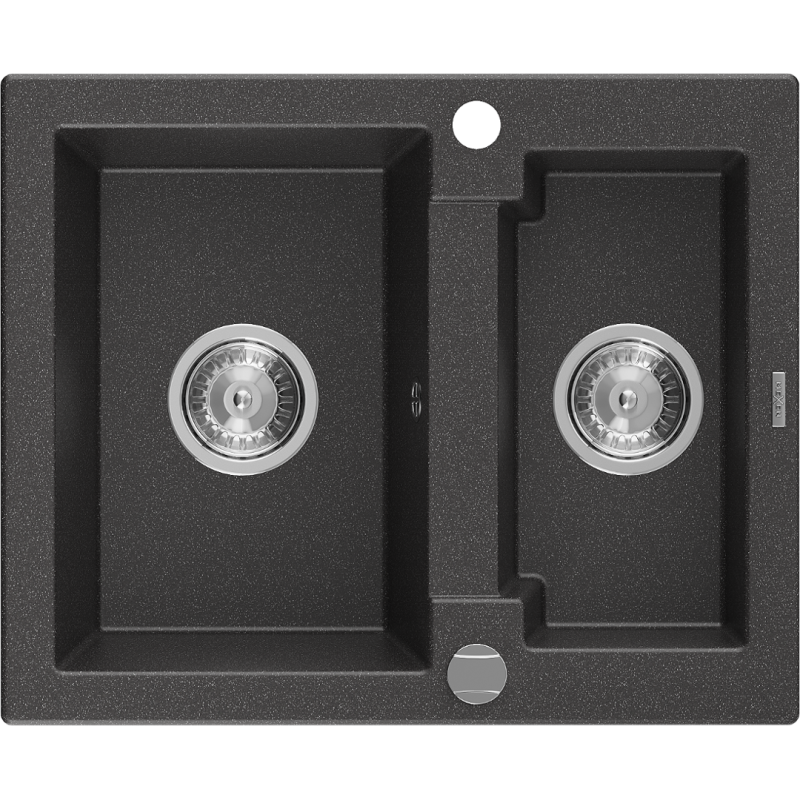 Mexen Carlos évier en granit 1,5 bac 582 x 475 mm, noir moucheté, siphon chromé - 6518581500-76