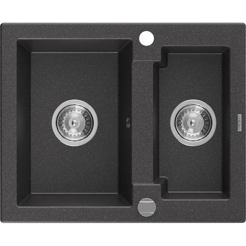 Mexen Carlos fregadero de granito 1,5 senos 582 x 475 mm, negro moteado, sifón cromado - 6518581500-76