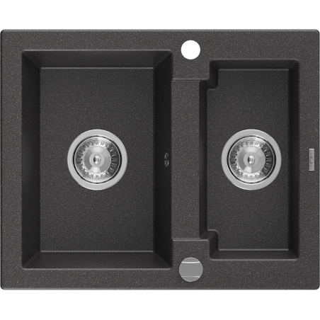 Mexen Carlos lavello in granito 1,5 vasche 582 x 475 mm, nero maculato, sifone cromato - 6518581500-76