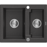 Mexen Carlos granitische gootsteen 1,5-komkamer 582 x 475 mm, zwart gespikkeld, sifon chroom - 6518581500-76