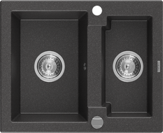 Mexen Carlos lavello in granito 1,5 vasche 582 x 475 mm, nero maculato, sifone cromato - 6518581500-76