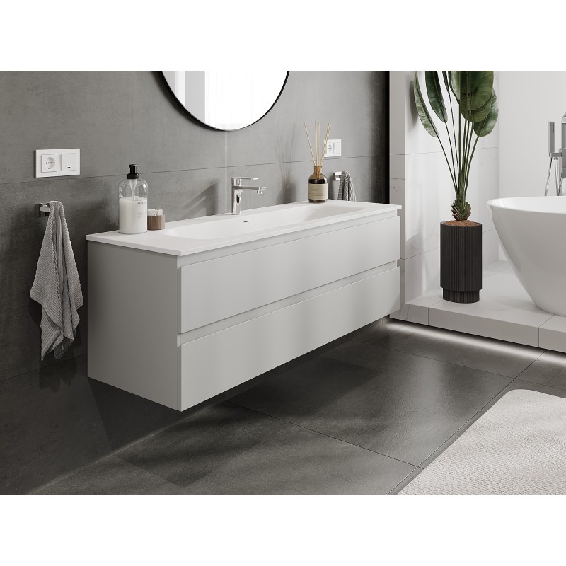 Mexen Orio armario de baño 140 cm con lavabo Vela, 2 cajones, gris mate/blanco mate - 91A10-14047-2-BFF62-W23M01