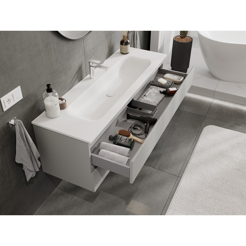 Mexen Orio vannitoa kapp 140 cm koos Vela valamuga, 2 sahtlit, hall matt/valge matt - 91A10-14047-2-BFF62-W23M01